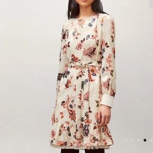 $548 Tory Burch Ivory Mountain Silk Paisley Burnout Shift Dress sz 4 Belted Tie